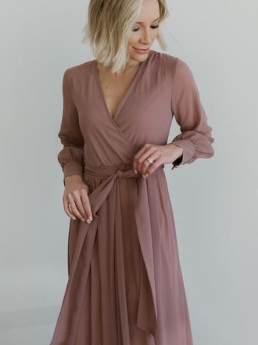 Baltic Born Lydia Deep Mauve Chiffon Maxi Dress Women's Size XL Long Sleeve - Picture 2 of 8